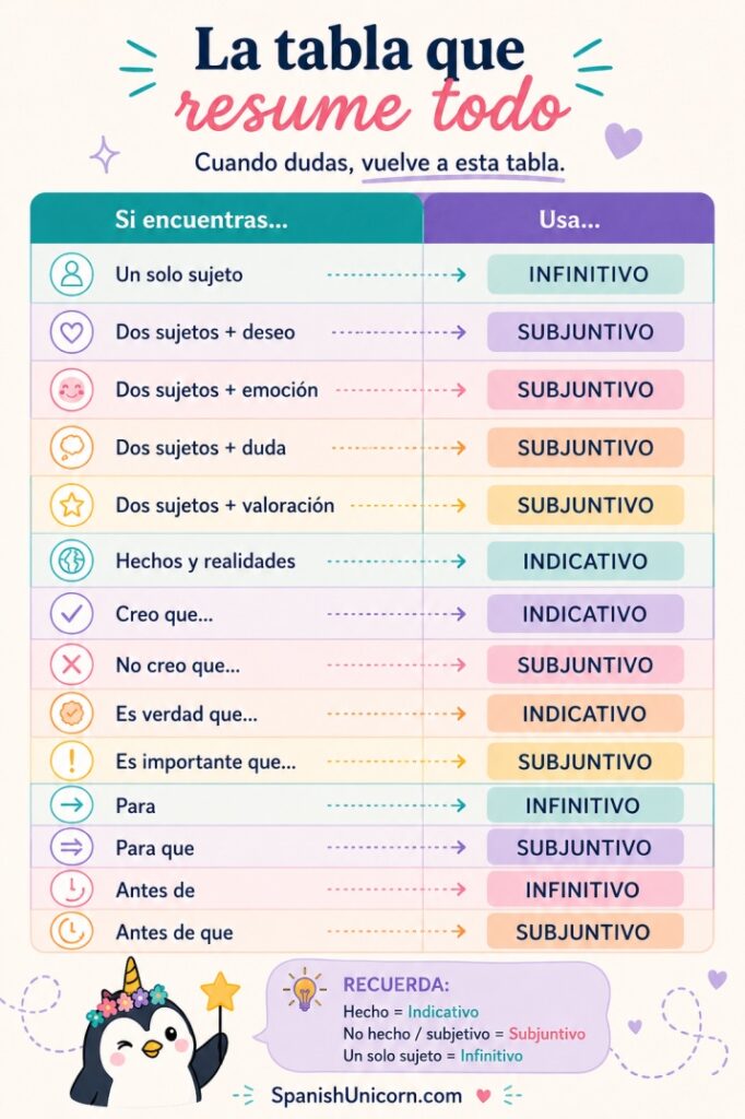 resumen: cuándo usar el subjuntivo? Encontrarás aquí un Quiz: ¿Subjuntivo o Indicativo?