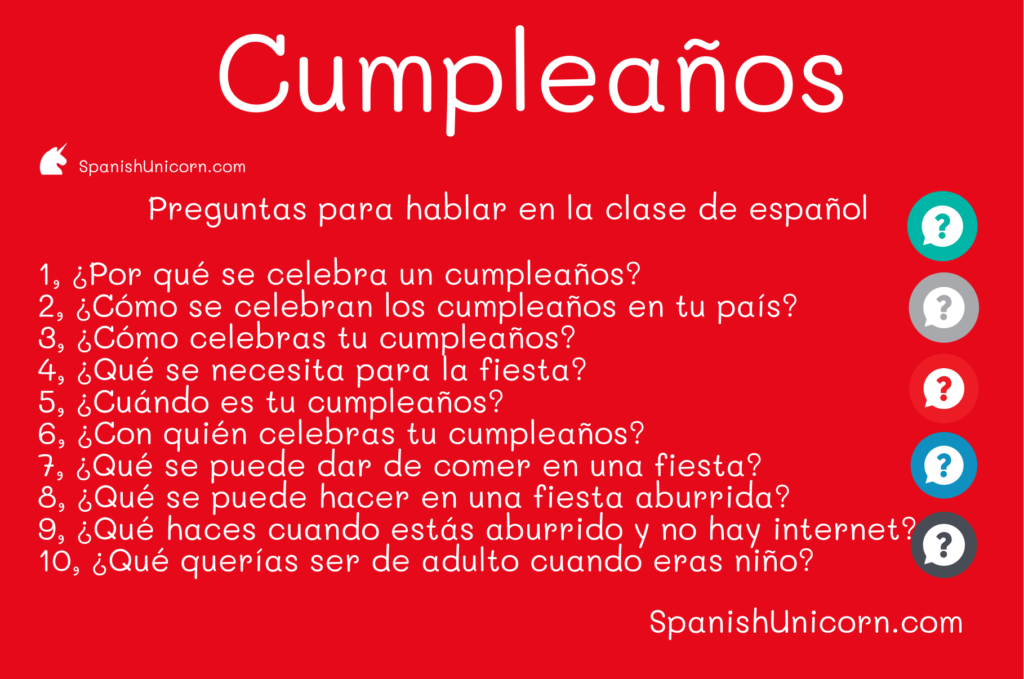 Cumpleaños - preguntas para las clases de español, debate