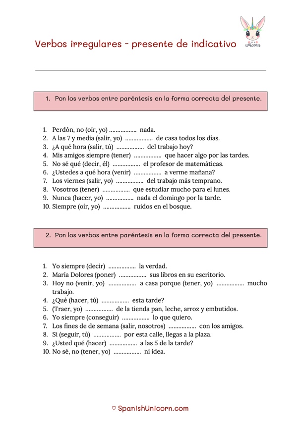 Ejercicios de conjugación - verbos irregulares, nivel A1
