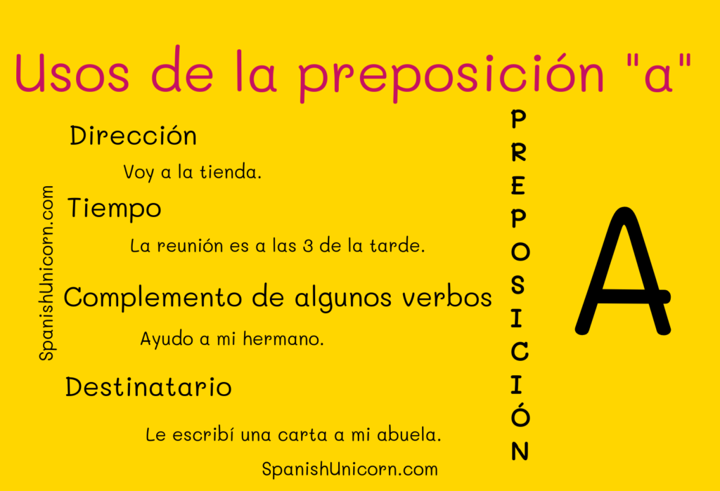 usos de la preposición A en español 