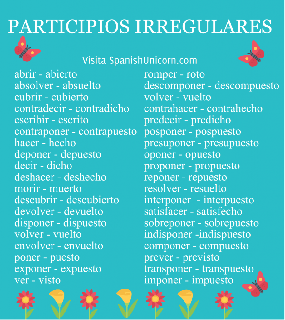 Participios irregulares en español - SpanishUnicorn.com