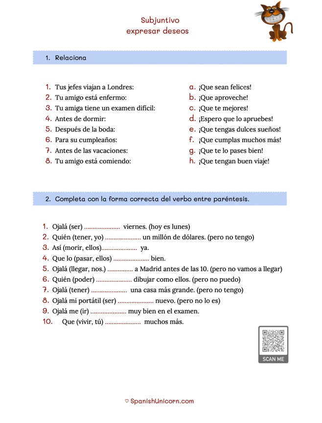 Ejercicios de SUBJUNTIVO - expresar deseo + actividades
