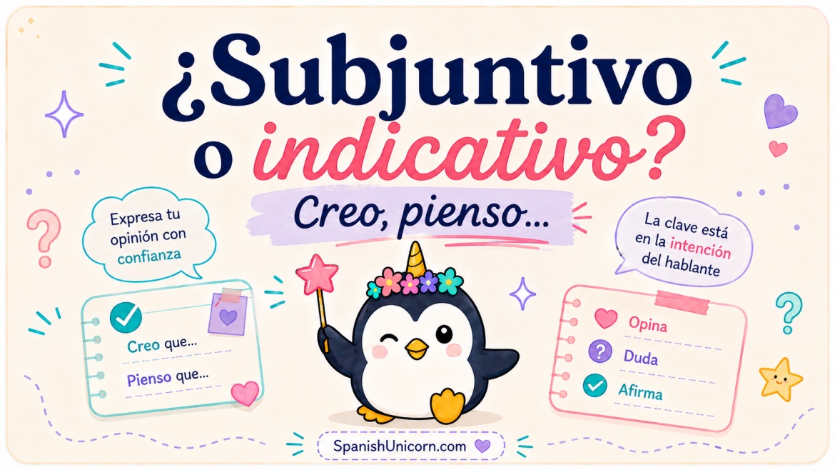 ¿Qué aprenderás aquí? El uso de subjuntivo o indicativo depende si se presenta una afirmación o se cuestiona una idea. En frases afirmativas usamos el indicativo, mientras que en negativas empleamos el subjuntivo. La posición de 'no' en la oración cambia el modo verbal, afectando el significado. Verbos de opinión como 'creer' y 'pensar' requieren atención al contexto para elegir el modo correcto. Ejercicios ayudan a practicar el uso del subjuntivo o indicativo con mayor facilidad.