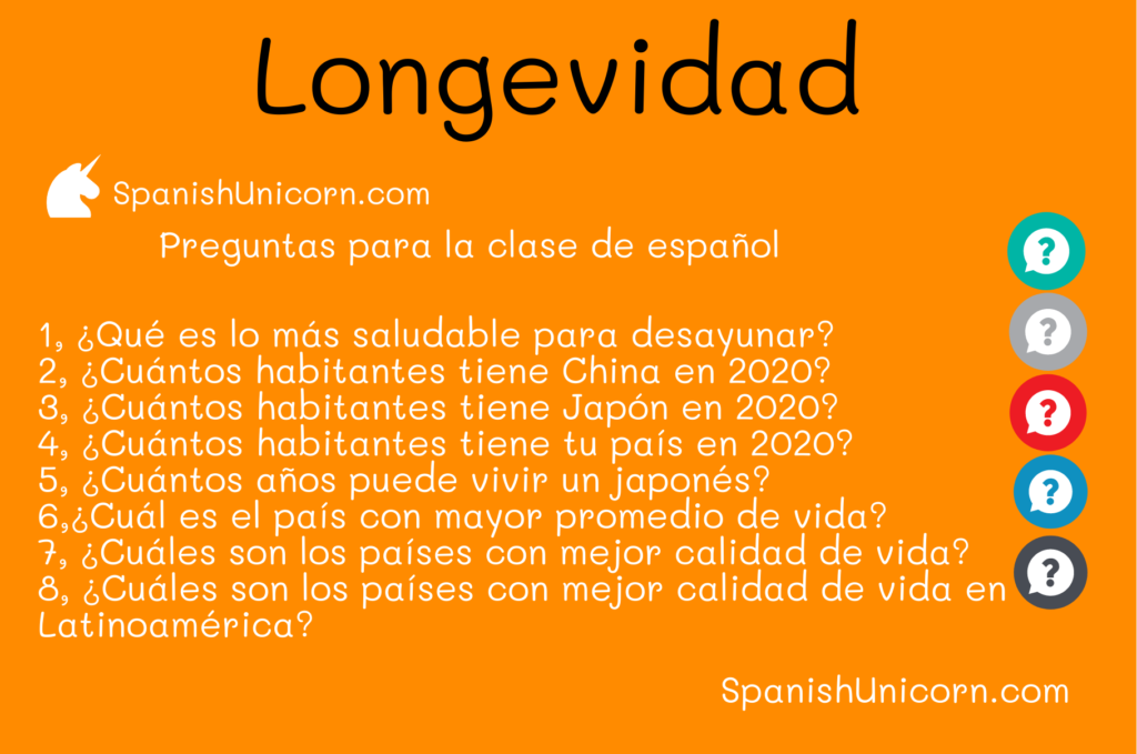 Preguntas para la clase de español sobre la longevidad