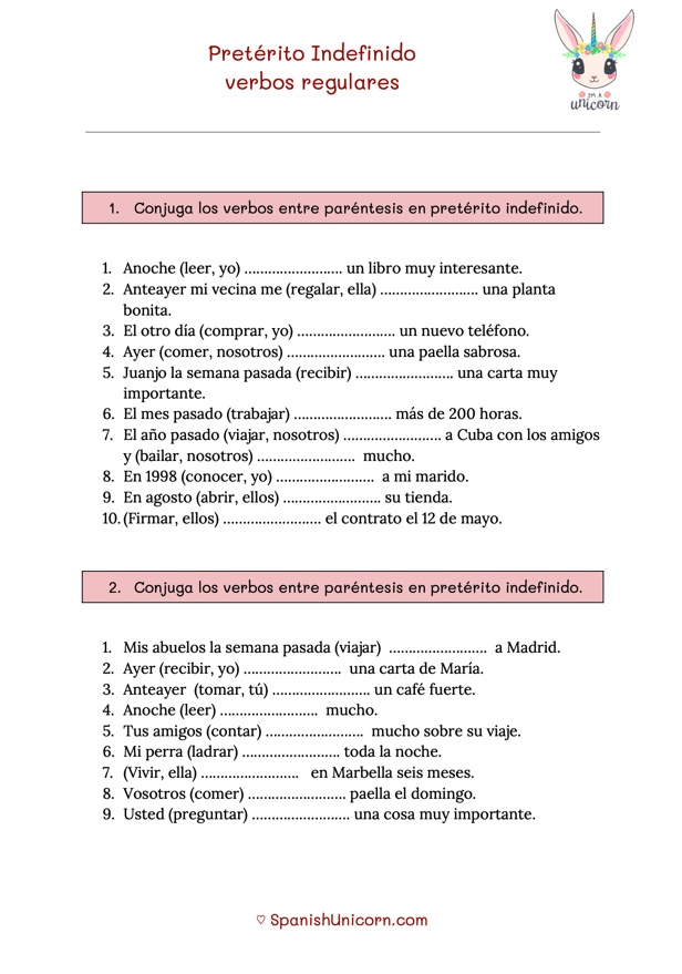 Ejercicios De Pretérito Indefinido Conjugación