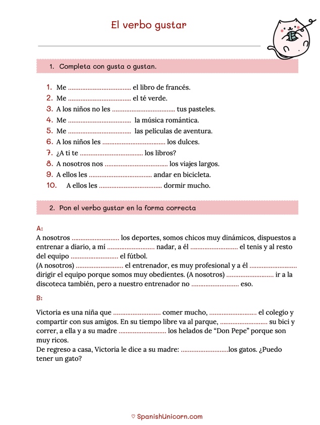 Ejercicios Con El Verbo Gustar Online Pdf