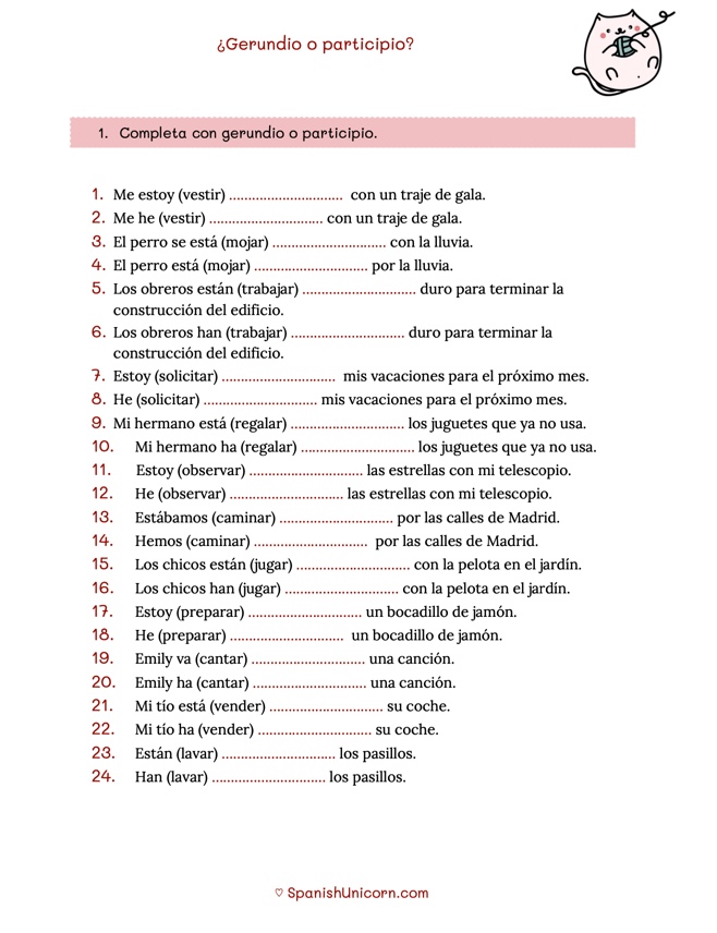 gerundio o participio ejercicios