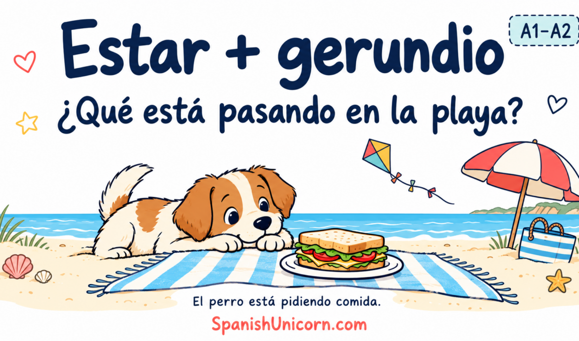 Un perro mira un bocadillo en la playa: el perro está pidiendo comida.