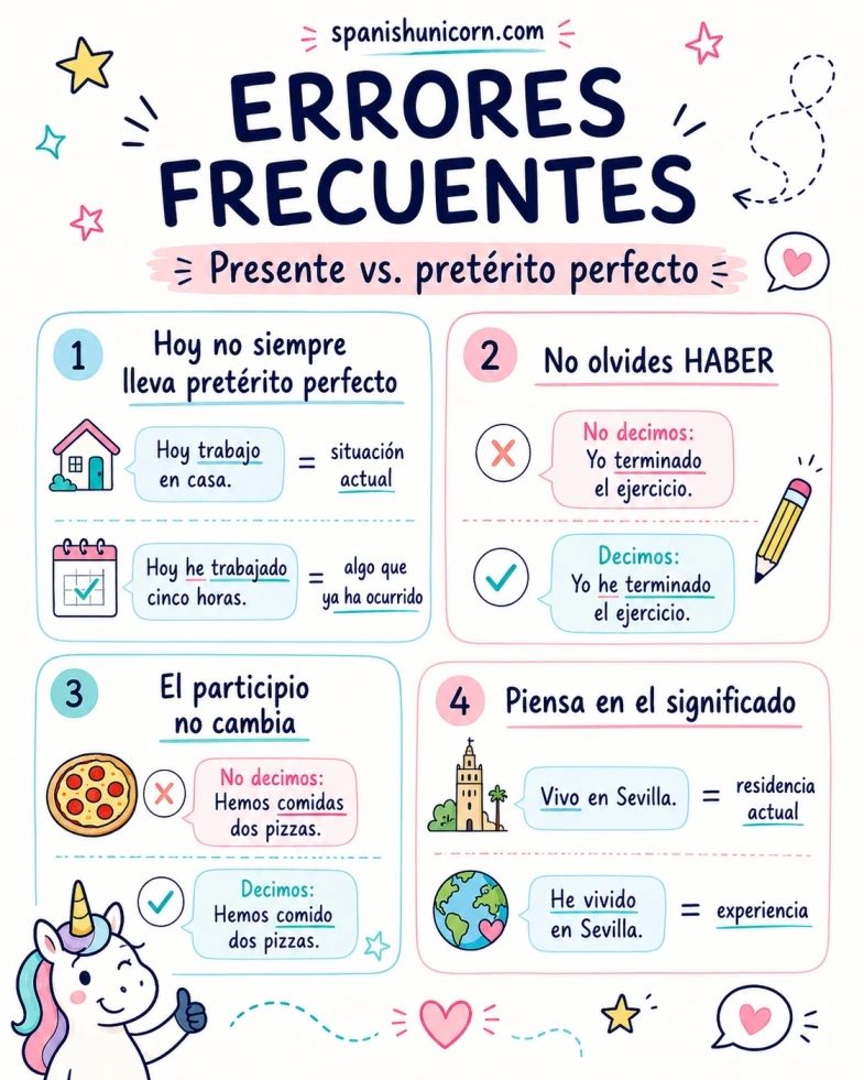 Errores frecuentes con presente y pretérito perfecto