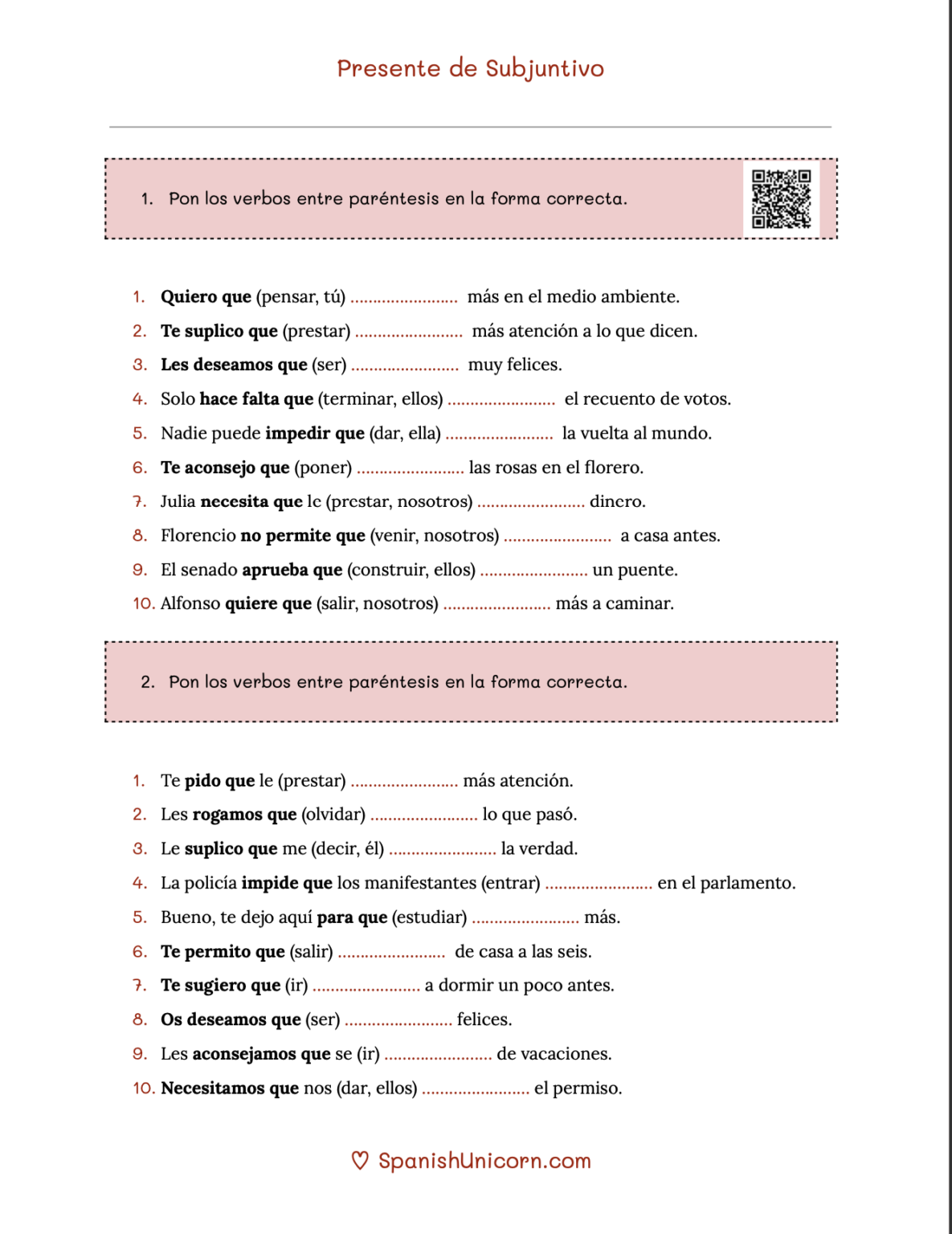 Ejercicios de presente de subjuntivo 305.