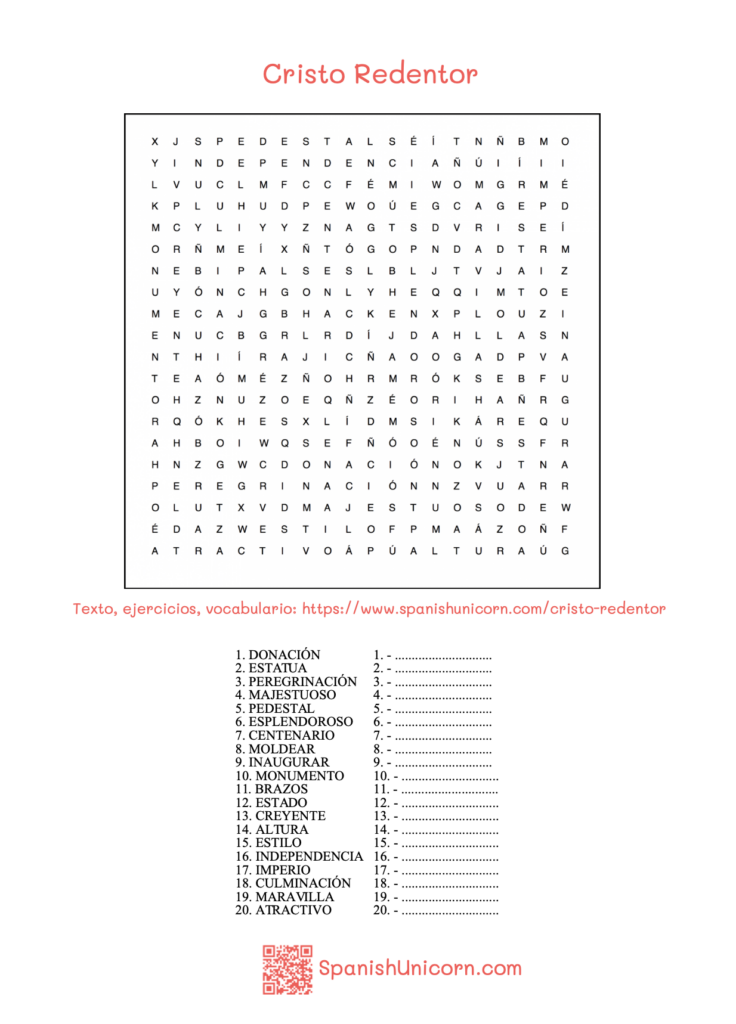 Sopa de letras - Cristo Redentor 