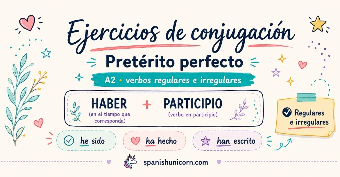 Tapa de ejercicios interactivos de conjugación: Pretérito perfecto