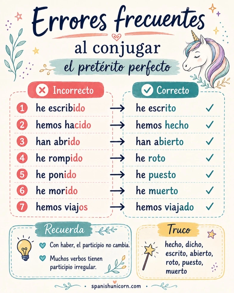 errores frecuentes: Ejercicios de conjugación del pretérito perfecto