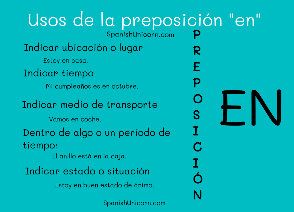 practicamos las preposiciones - usos de la preposición en