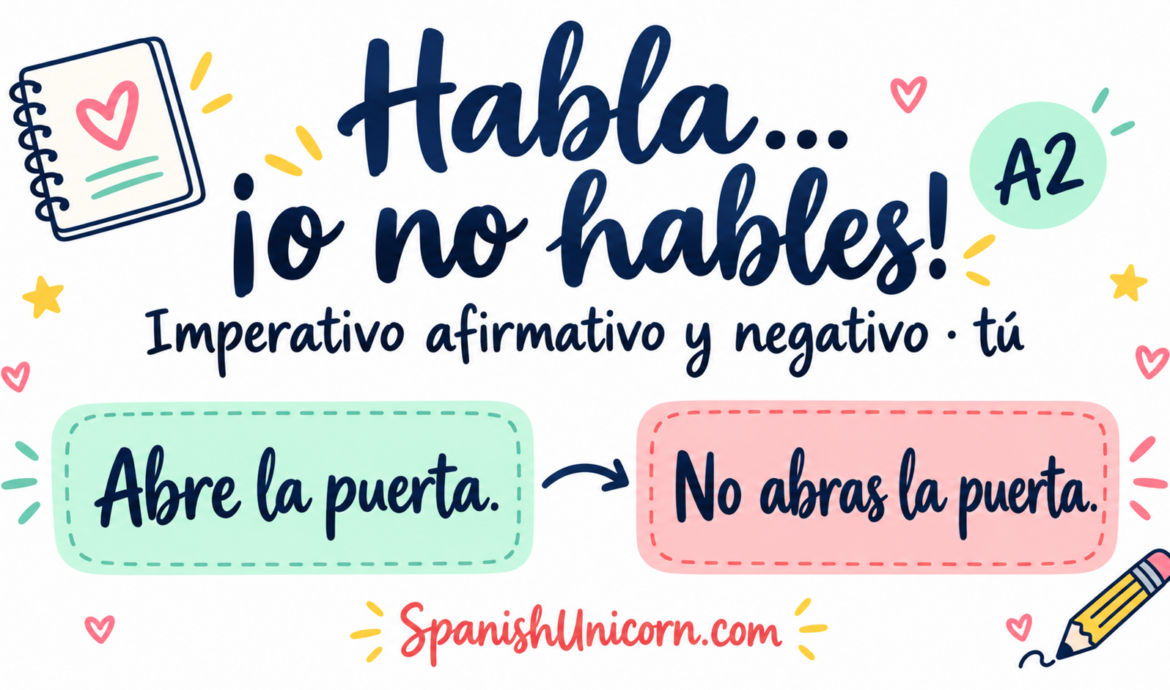 Abre la puerta y no abras la puerta: imperativo afirmativo y negativo de tú.