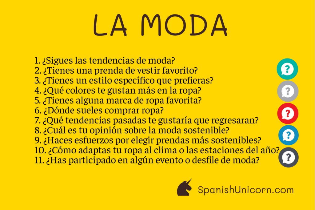 la moda - preguntas para clases de español 