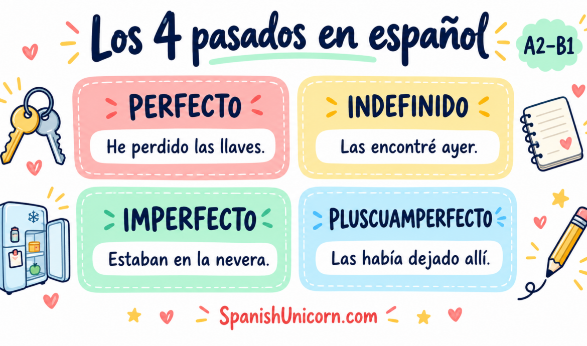 Ejemplos de pretérito perfecto, indefinido, imperfecto y pluscuamperfecto con la historia de unas llaves.