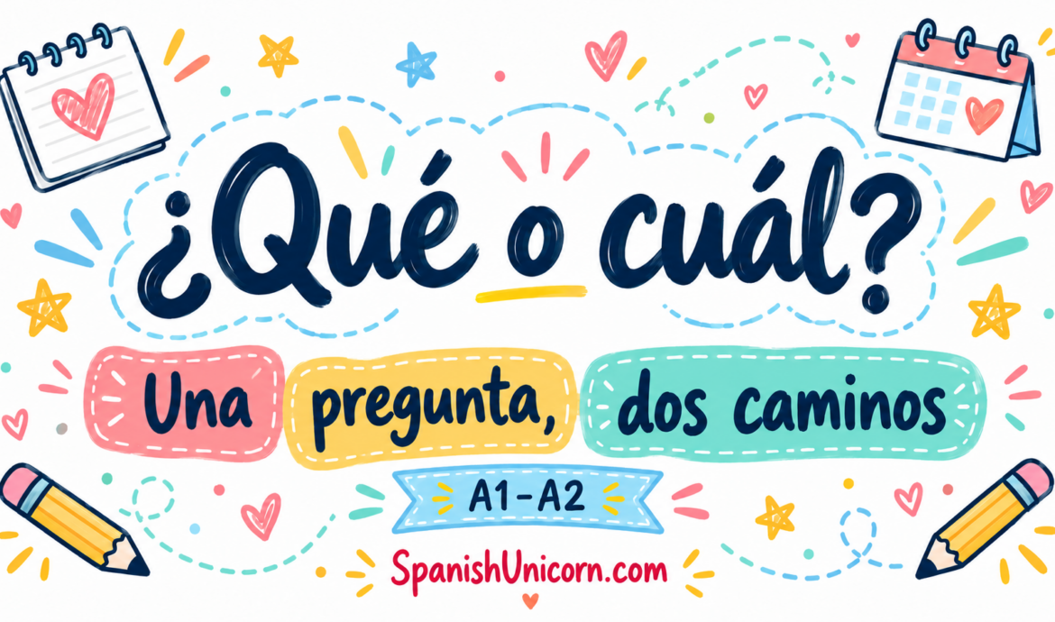 Qué o cuál: ejercicios de preguntas en español de nivel A1–A2.