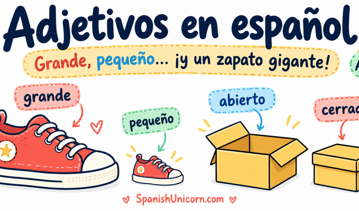 Un zapato grande y otro pequeño para practicar adjetivos en español.