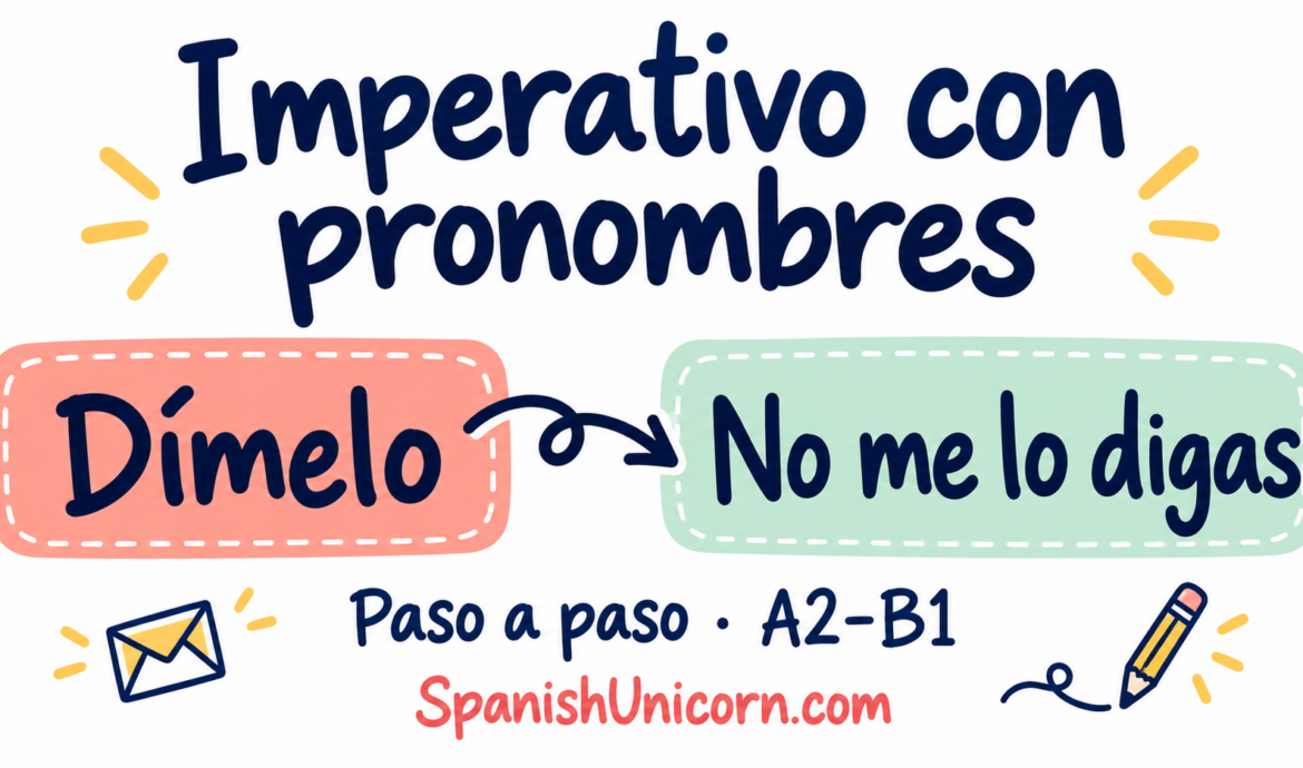 Imperativo con pronombres: dímelo y no me lo digas. Nivel A2–B1.
