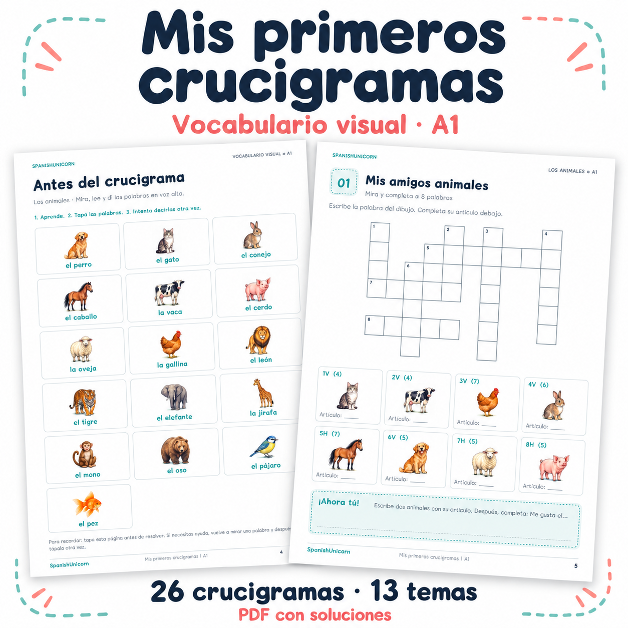 Mis primeros crucigramas A1: páginas ilustradas y un crucigrama del cuaderno