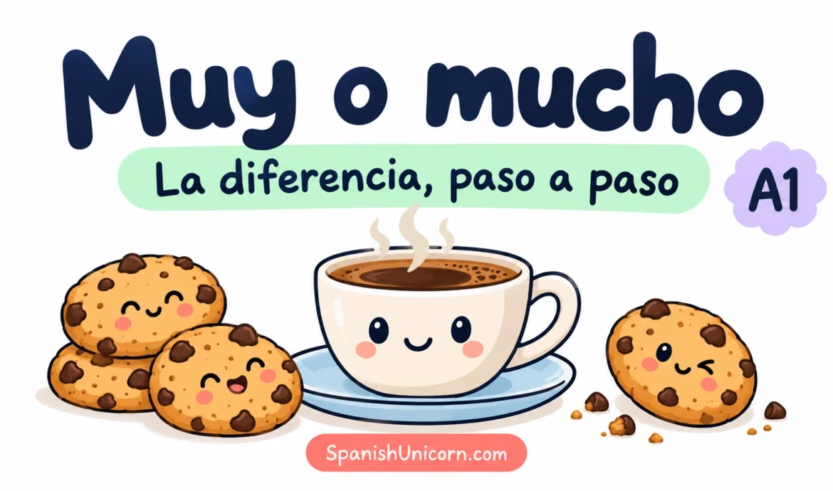 Taza de café y galletas ilustradas: muy o mucho, la diferencia paso a paso.