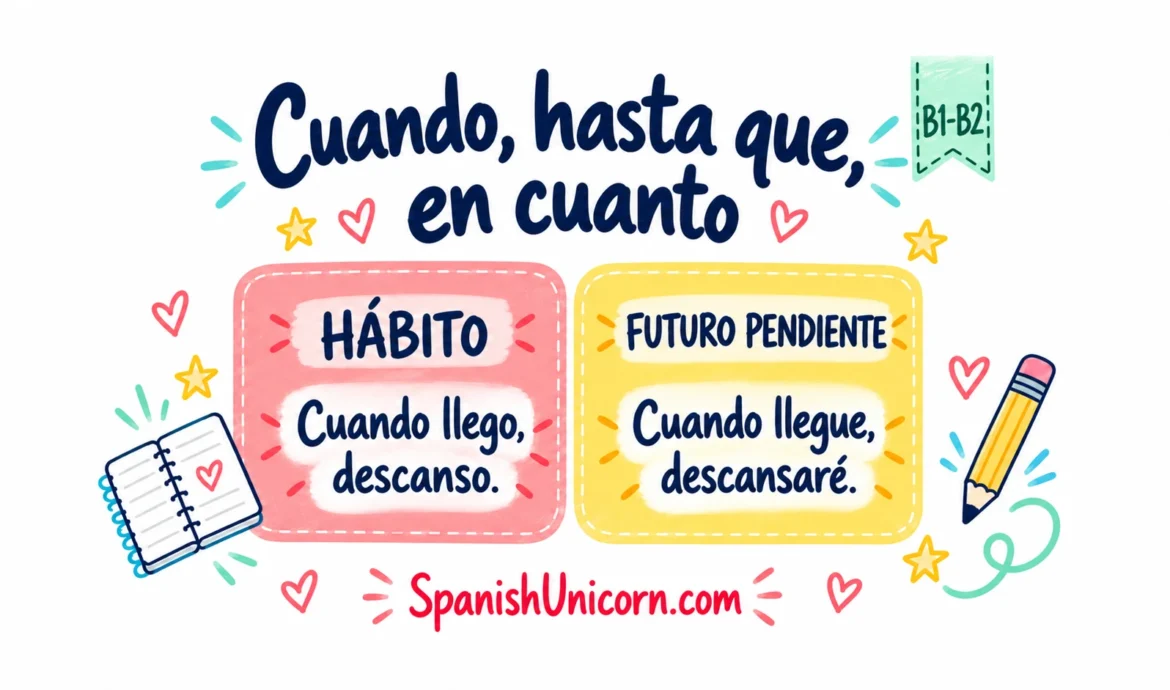 Cuando llego, descanso; cuando llegue, descansaré: hábito y acción futura pendiente.
