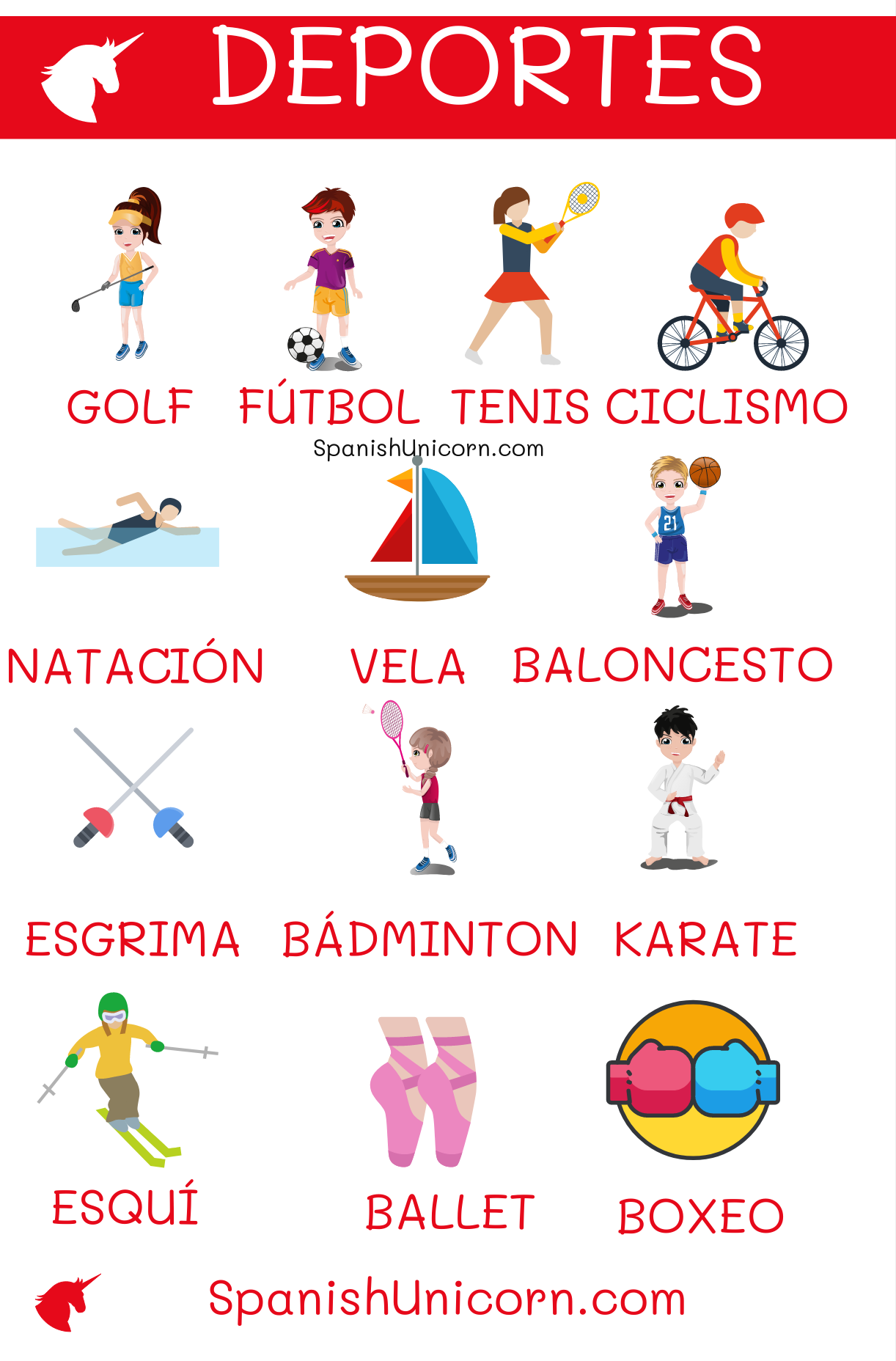 siglo alto conducir Vocabulario de los deportes con actividades interactivas